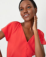 Petite Pleated V-Neck Button Top carousel Product Image 3