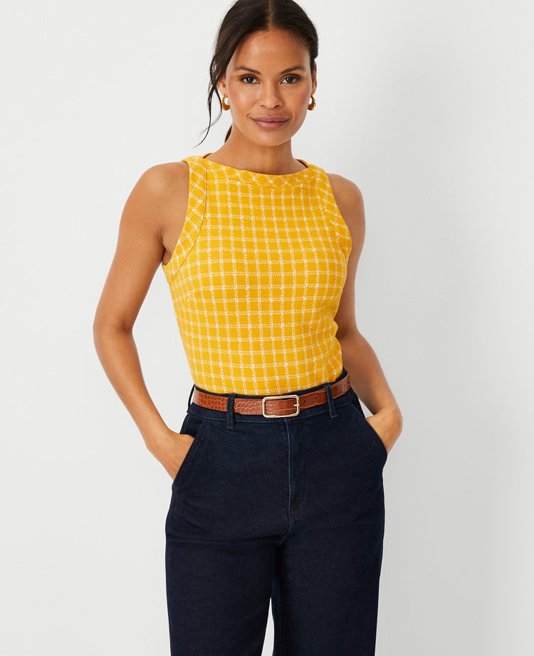 Plaid Boatneck Tank Top