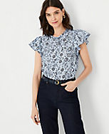Petite Floral Flounce Sleeve Top carousel Product Image 1