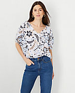 Petite Floral Puff Tie Sleeve Top carousel Product Image 3