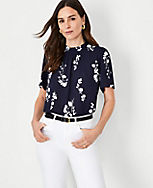 Petite Floral Ruffle Mock Neck Top carousel Product Image 3