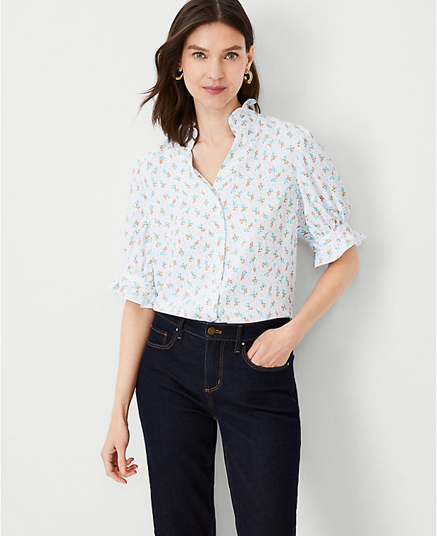 Tall Leafed Ruffle Button Top