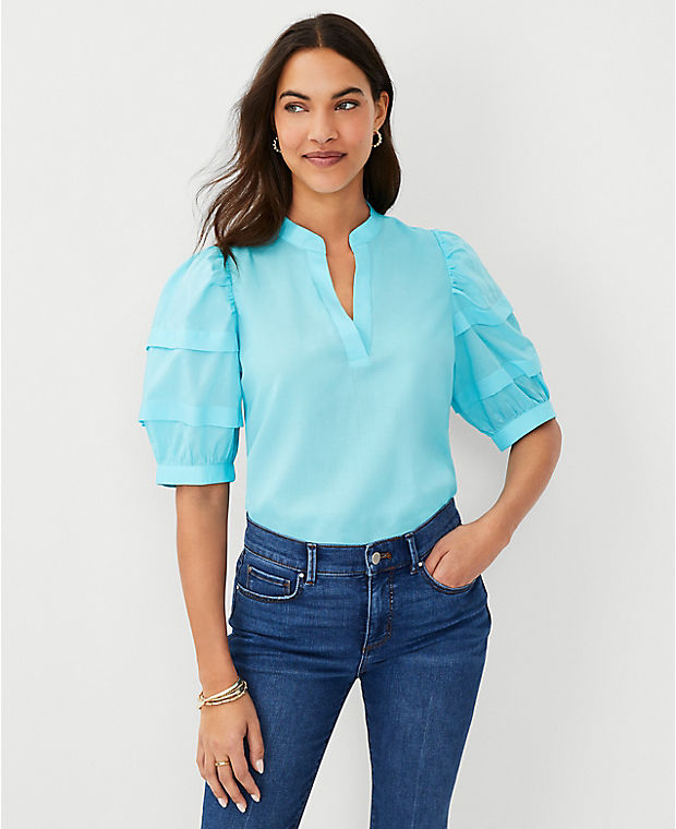 Pintucked Puff Sleeve Popover