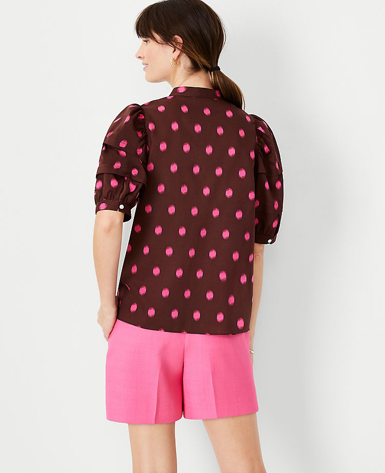 Dot Pintucked Puff Sleeve Popover