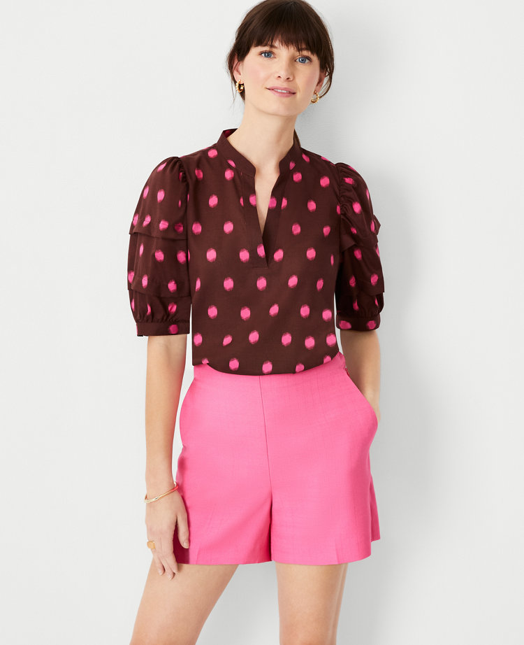 Petite Dot Pintucked Puff Sleeve Popover