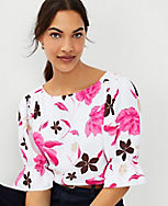 Floral Ruffle Mixed Media Puff Sleeve Top carousel Product Image 1