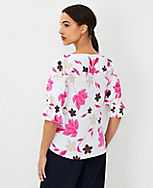 Floral Ruffle Mixed Media Puff Sleeve Top carousel Product Image 2