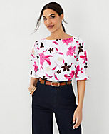 Floral Ruffle Mixed Media Puff Sleeve Top carousel Product Image 3
