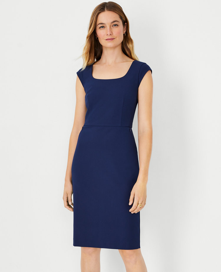 Ann Taylor The Scoop Neck Zip Pocket Dress Bi-Stretch Pure Sapphire Women's