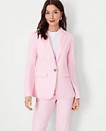 The Petite Notched One Button Blazer in Linen Blend carousel Product Image 1