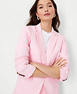 The Petite Notched One Button Blazer in Linen Blend carousel Product Image 3