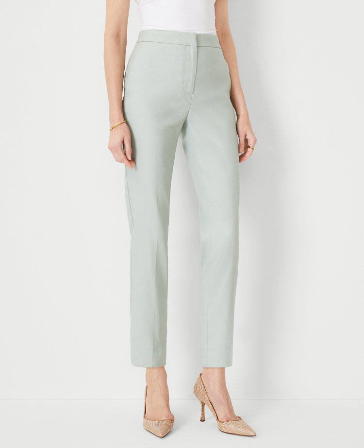 Ann Taylor The Petite Eva Ankle Pant In Linen Blend In Aqua Grey