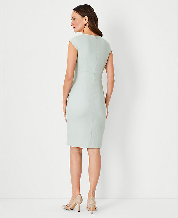The Petite Scooped Square Neck Sheath Dress in Linen Blend