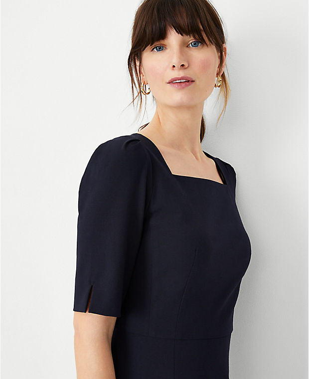 The Petite Elbow Sleeve Square Neck Dress in Seasonless Stretch