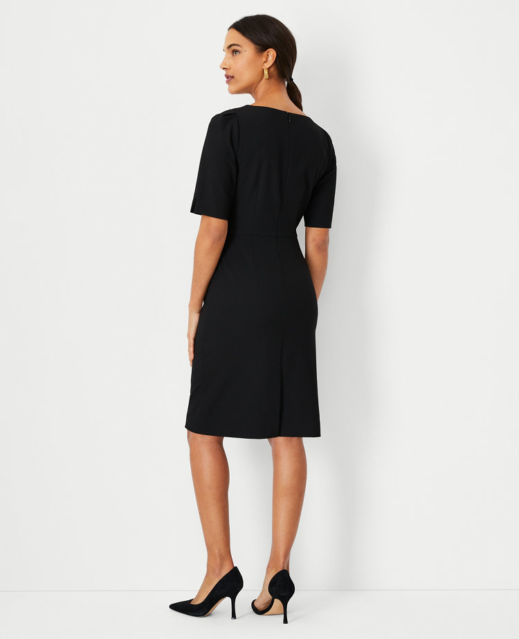 Ann Taylor The Petite Elbow Sleeve Square Neck Dress Seasonless Stretch