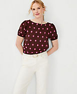 Dot Button Back Puff Sleeve Top carousel Product Image 1