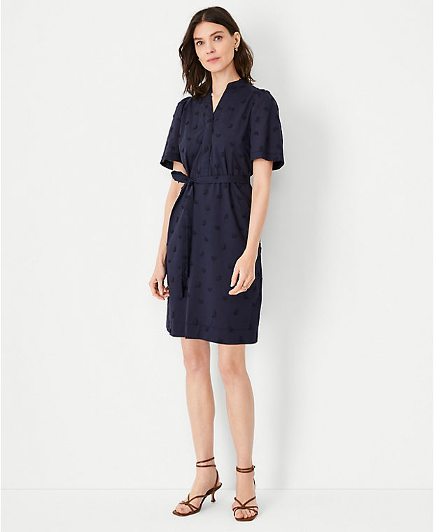 Embroidered Belted Shift Dress