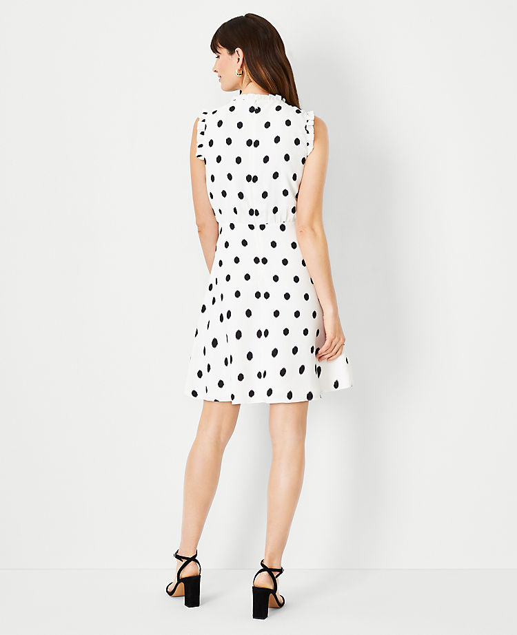 Tall Dotted Ruffle Neck Flare Dress