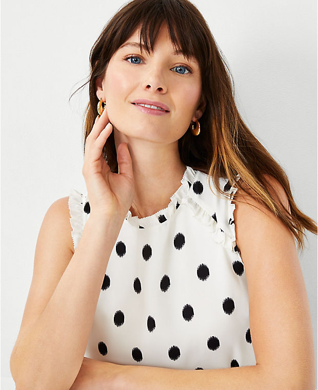 Tall Dotted Ruffle Neck Flare Dress