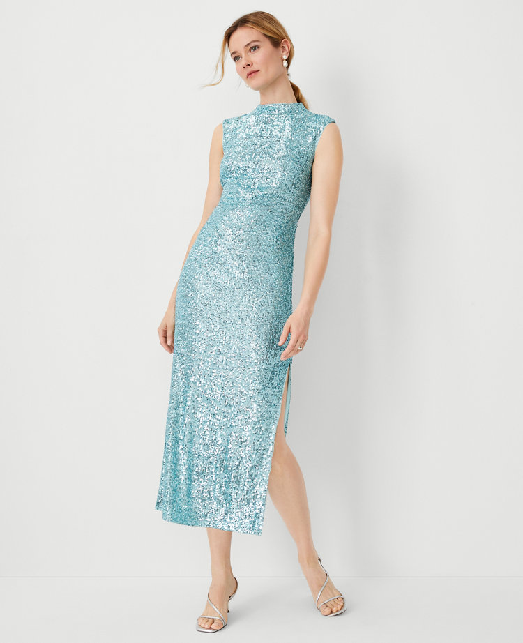 Petite Sequin Mock Neck Sheath Dress