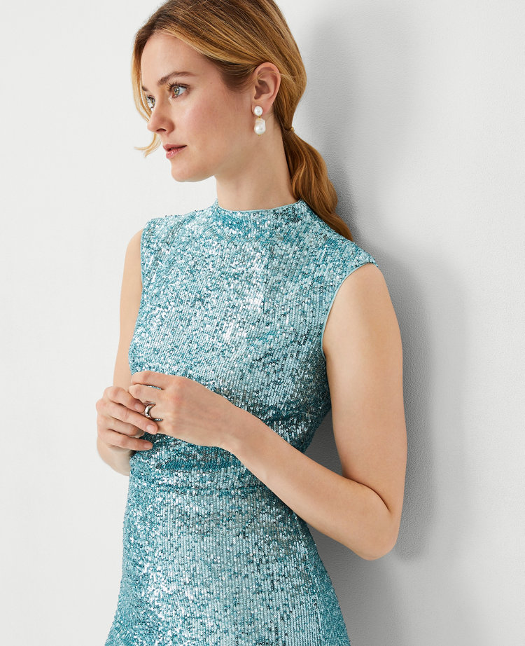 Petite Sequin Mock Neck Sheath Dress