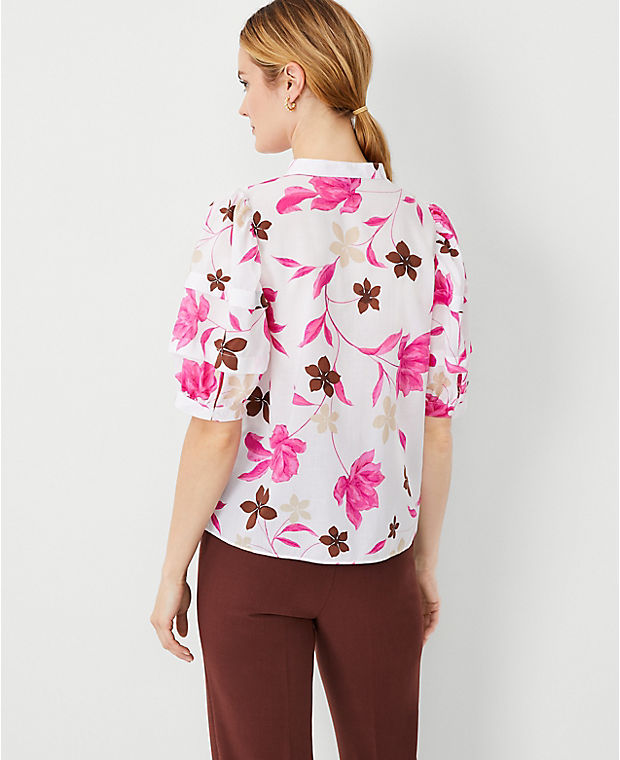Floral Pintucked Puff Sleeve Popover