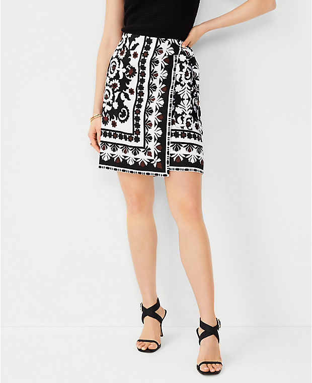 Petite Scarf Print Linen Blend Sarong Skirt