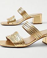 Perforated Leather Block Heel Mules carousel Product Image 2