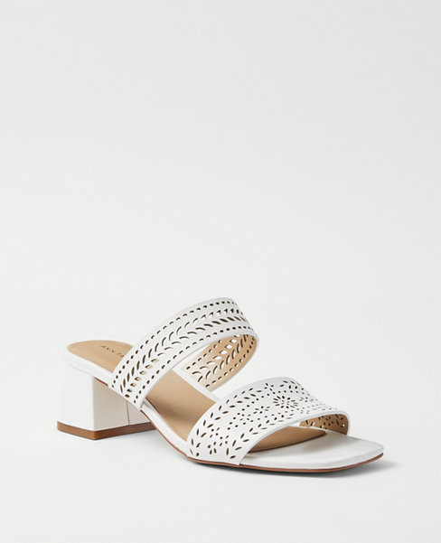 Perforated Leather Block Heel Mules