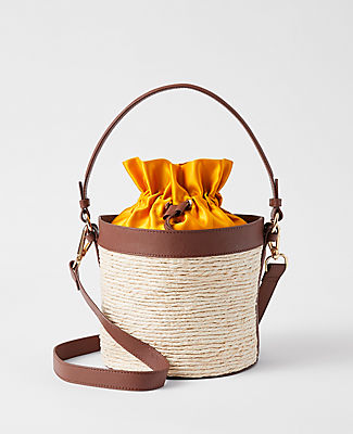 Ann Taylor Straw Bucket Bag In Natural