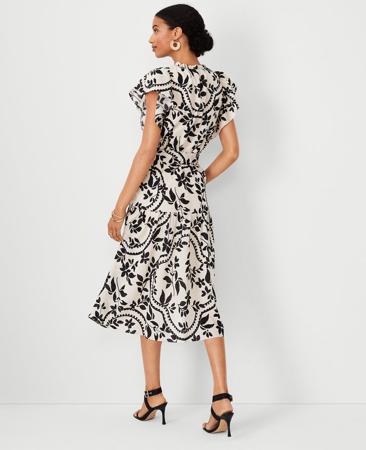 Tall Tropical Flutter Sleeve Midi Flare Dress