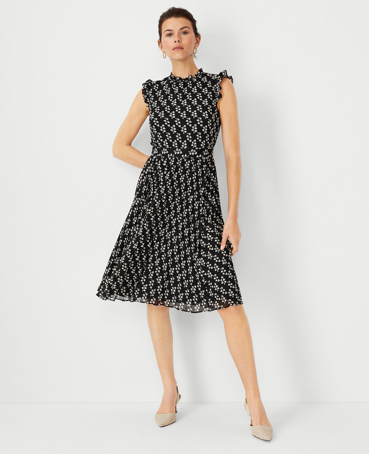 Petite Petaled Ruffle Pleated Flare Dress