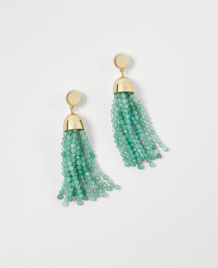 Ann Taylor Beaded Tassel Earrings In Green Multi