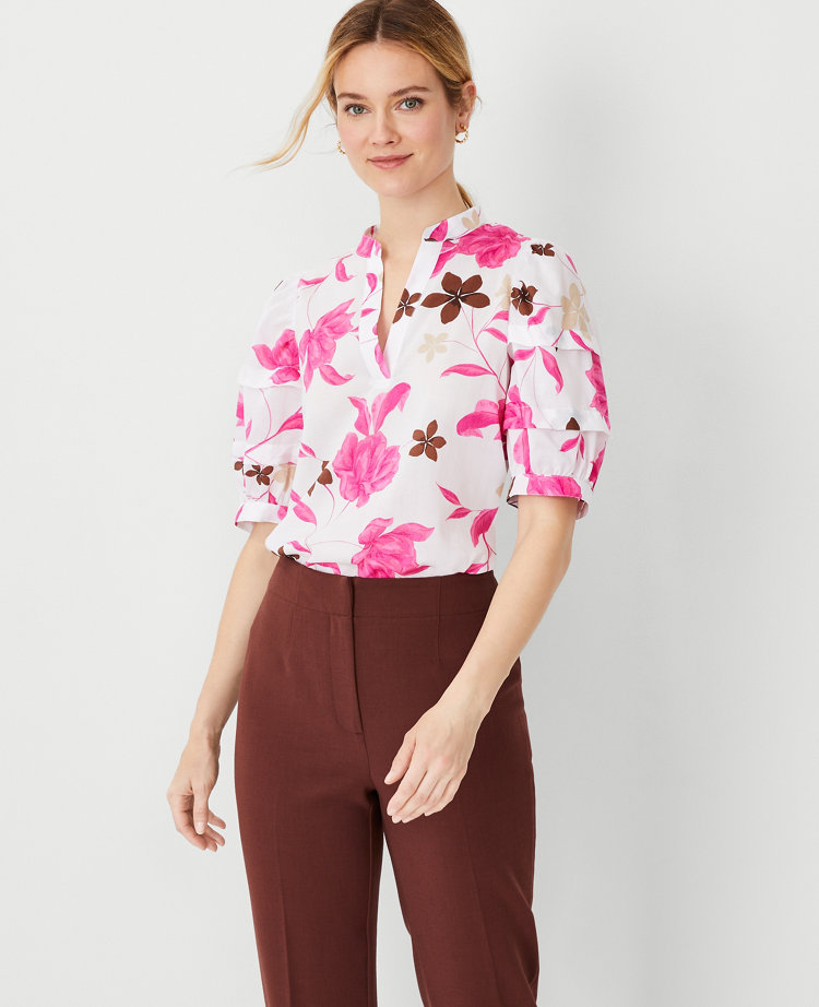 Petite Floral Pintucked Puff Sleeve Popover