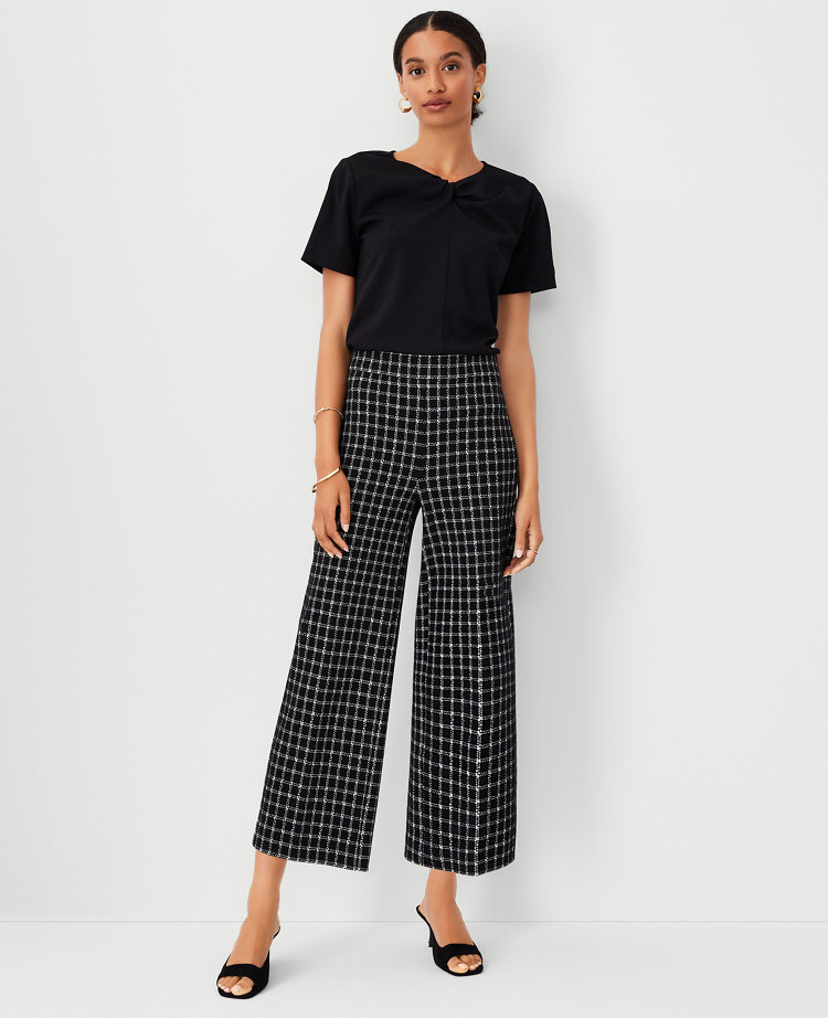 Petite Belted Wide Leg Crop Pants In Plaid, Wide Leg Crop Pants Canada