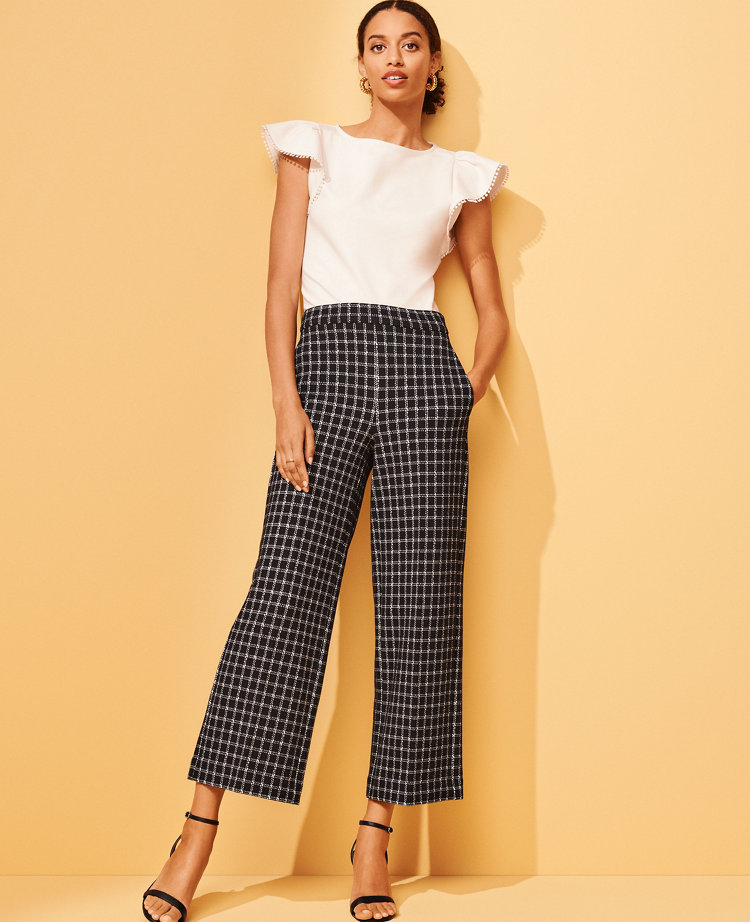 The Side Zip Wide Leg Crop Pant in Plaid