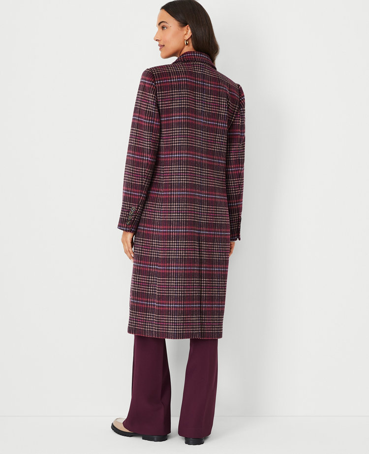 Plaid Wool Blend Tailored Chesterfield Coat