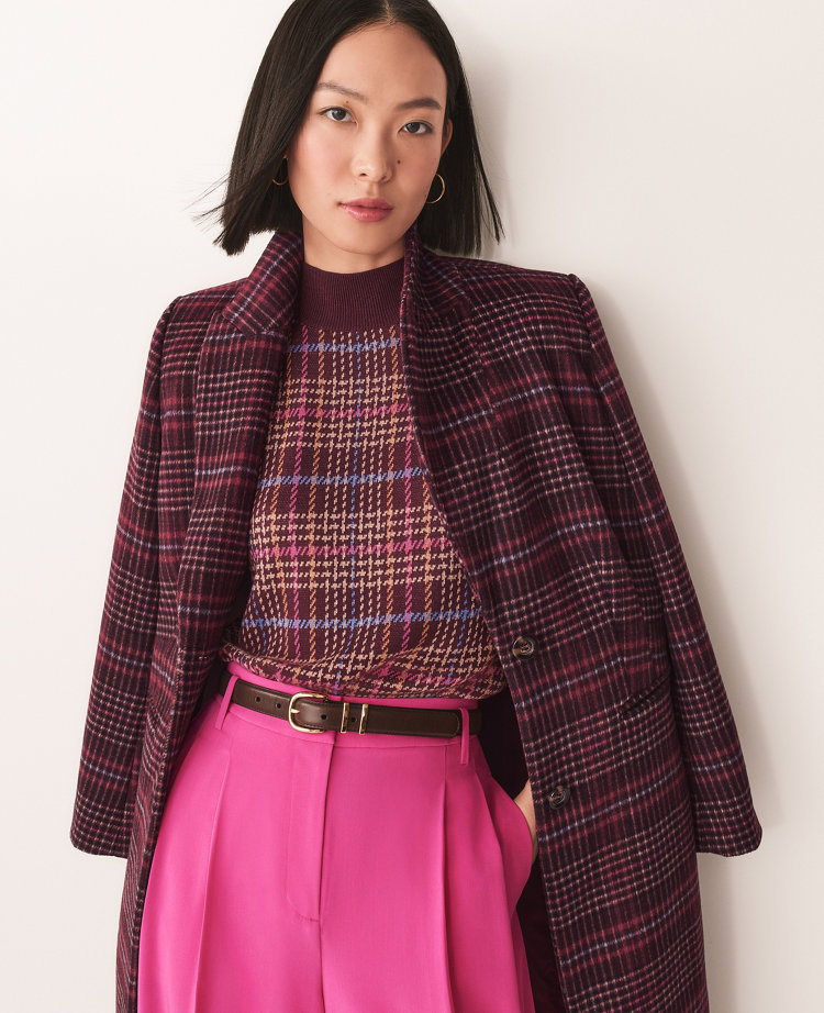 Plaid wool cheap blend coat