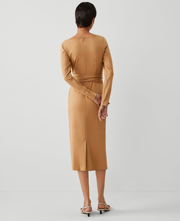 Ann Taylor Knit Tie Waist Sheath Dress Perfect Camel Women's