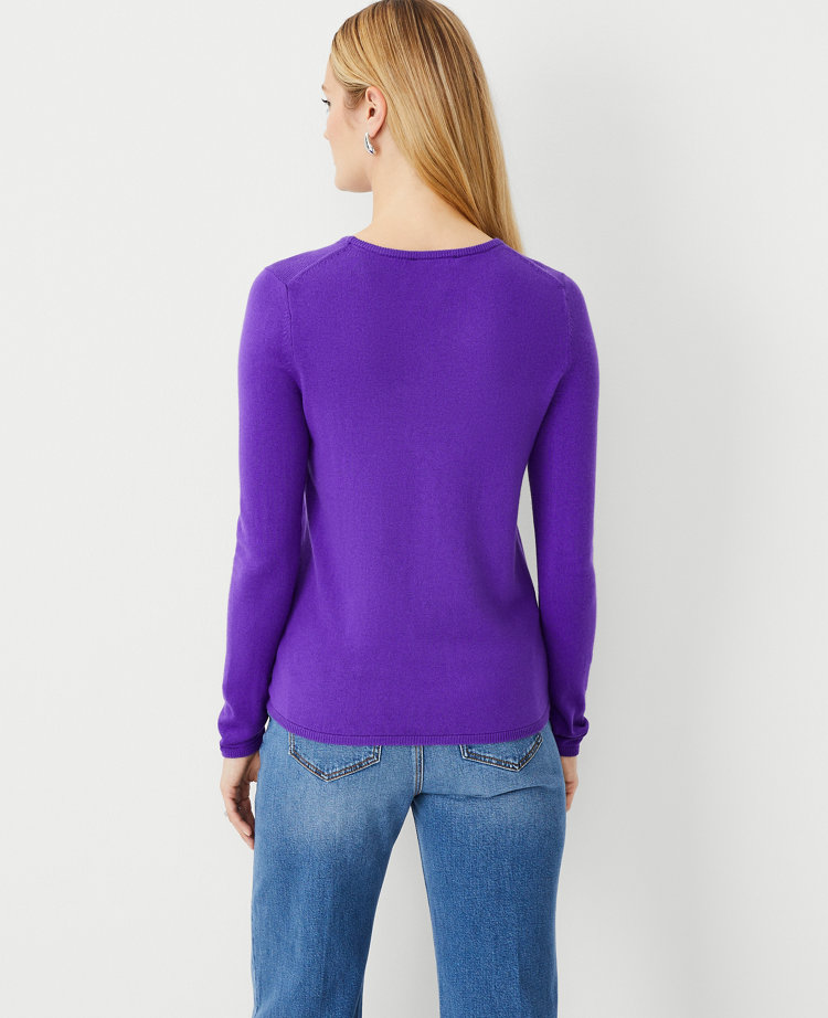 Ann Taylor Petite Crew Neck Sweater Vibrant Thistle Women's