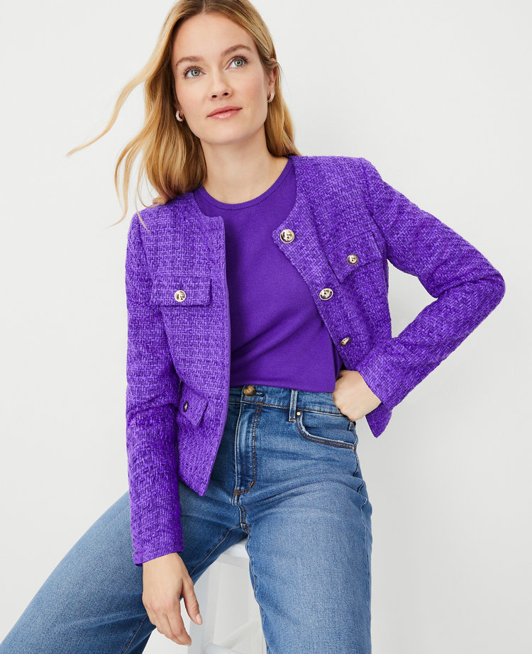 Ann Taylor Petite Crew Neck Sweater Vibrant Thistle Women's