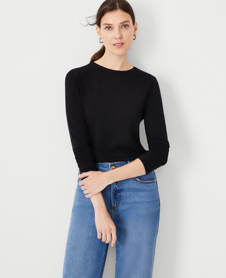 Petite Ribbed Long-Sleeve Crew-Neck Top