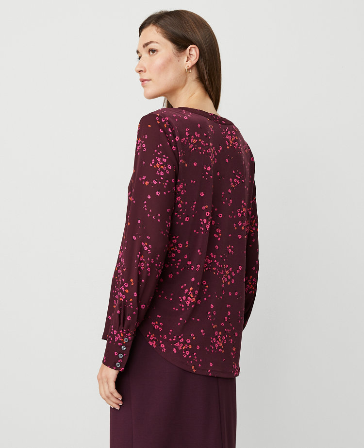 Floral Mixed Media Pleat Front Top
