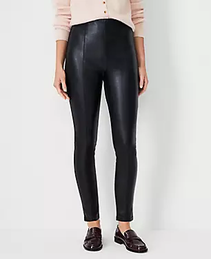 The Petite Seamed Side Zip Legging in Pebbled Faux Leather Ponte carousel Product Image 1