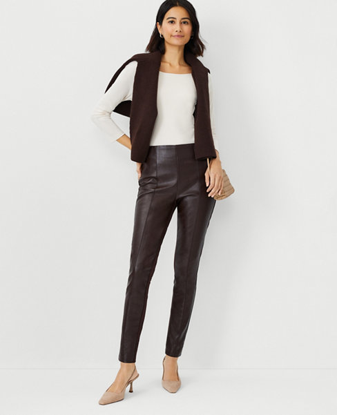 The Petite Seamed Side Zip Legging in Pebbled Faux Leather Ponte