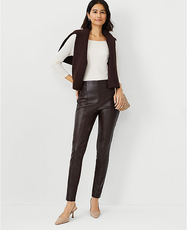The Petite Seamed Side Zip Legging in Pebbled Faux Leather Ponte