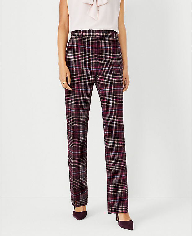 The Petite High Rise Straight Pant in Brushed Plaid