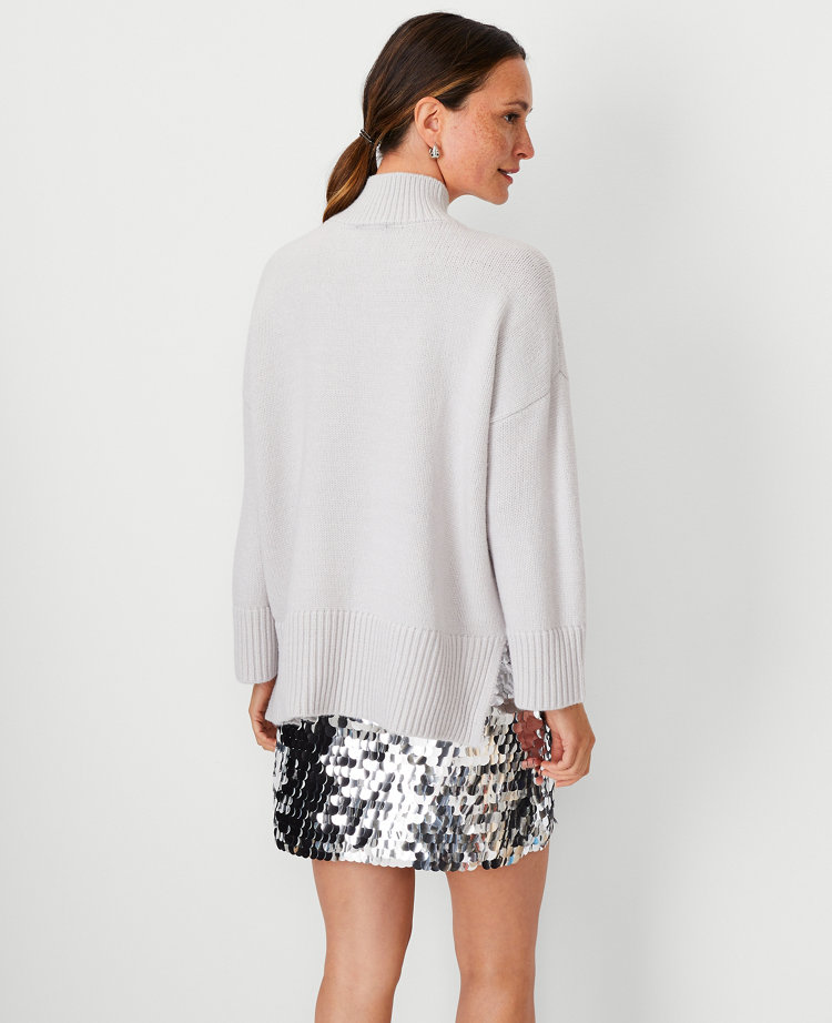 Plain Mock Neck Three-Piece Sweater Pants Set