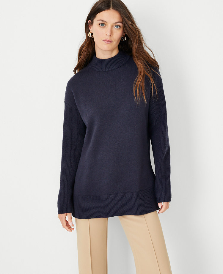 Relaxed-Fit Long-Sleeve Mock-Neck Tunic Sweater