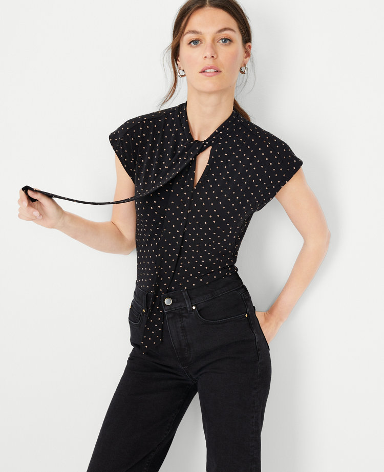 Petite Paisley Tie Neck Top